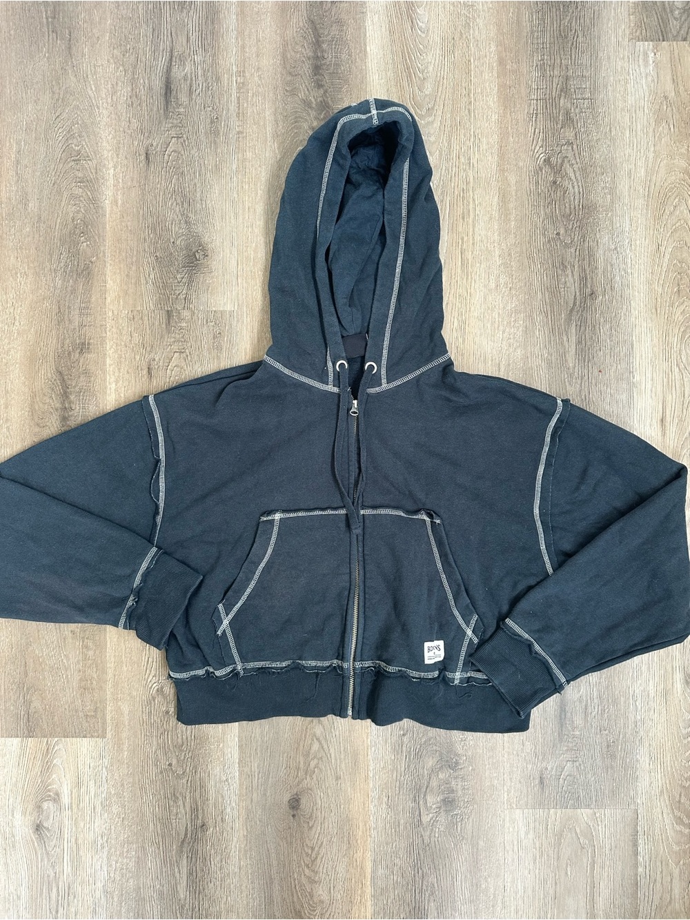 BDG Black Cropped Zip Hoodie with Contrast Stitching